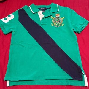 Polo by Ralph Lauren Green Polo with Navy Diagonal Stripe and Crest.